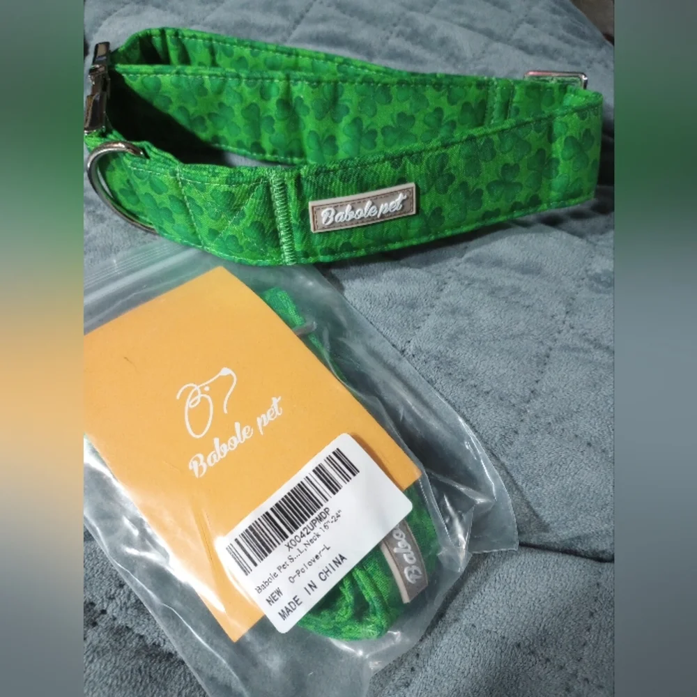 NEW Green Lucky Shamrock Clover Dog Collar M L XL Adjustable Metal Cotton Pet